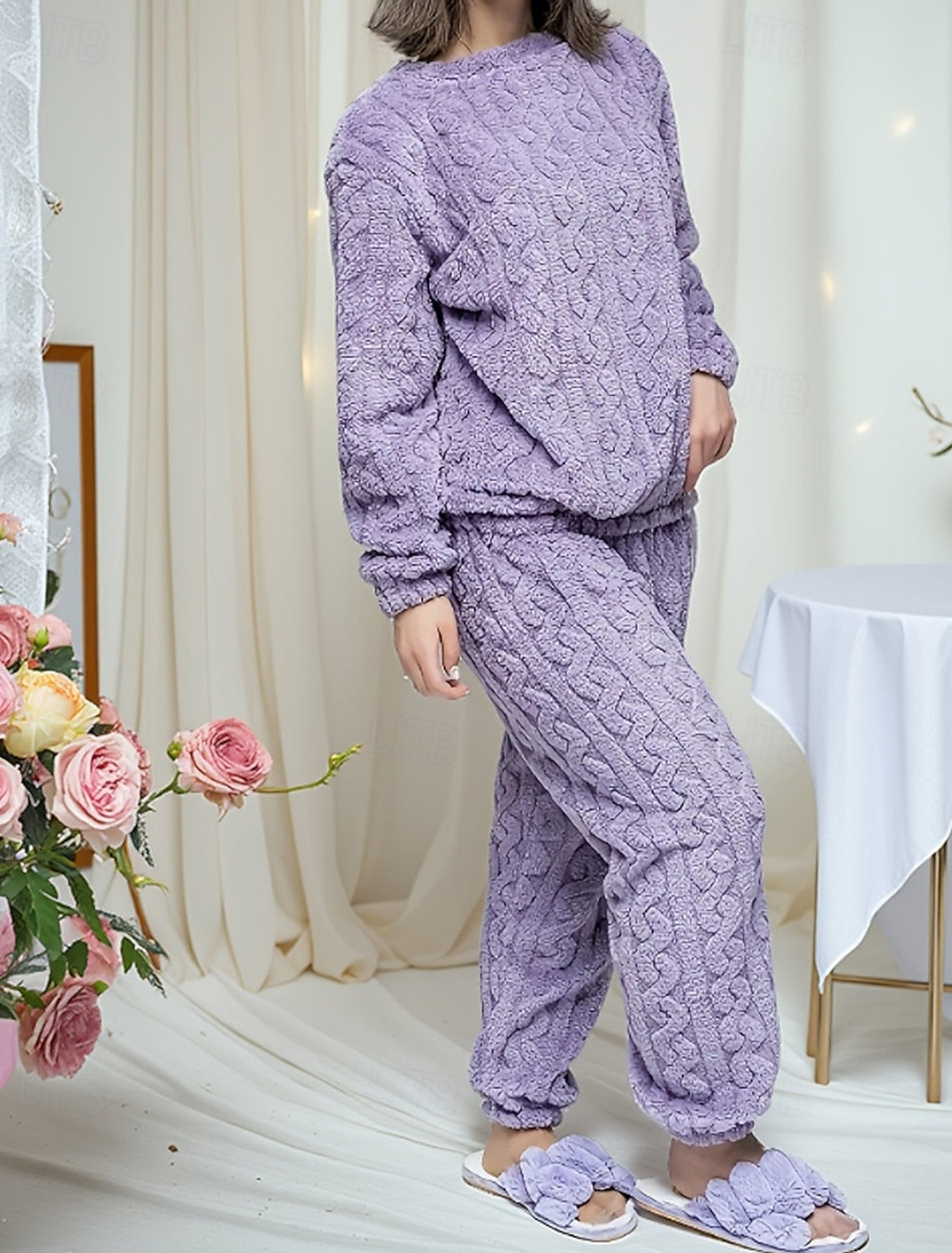 Franziska | Cable-Knit Textured Fleece Pajama Set for Women