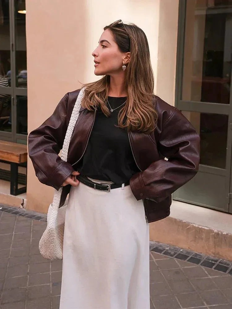 Okje | Collared Vegan Leather Jacket for Women