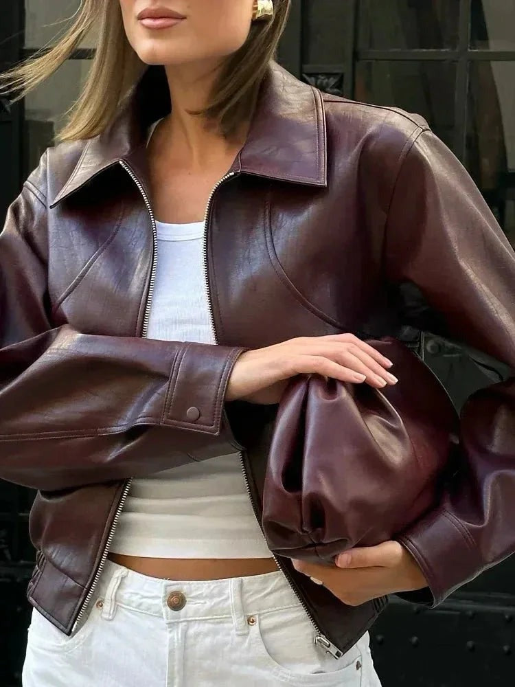 Okje | Collared Vegan Leather Jacket for Women