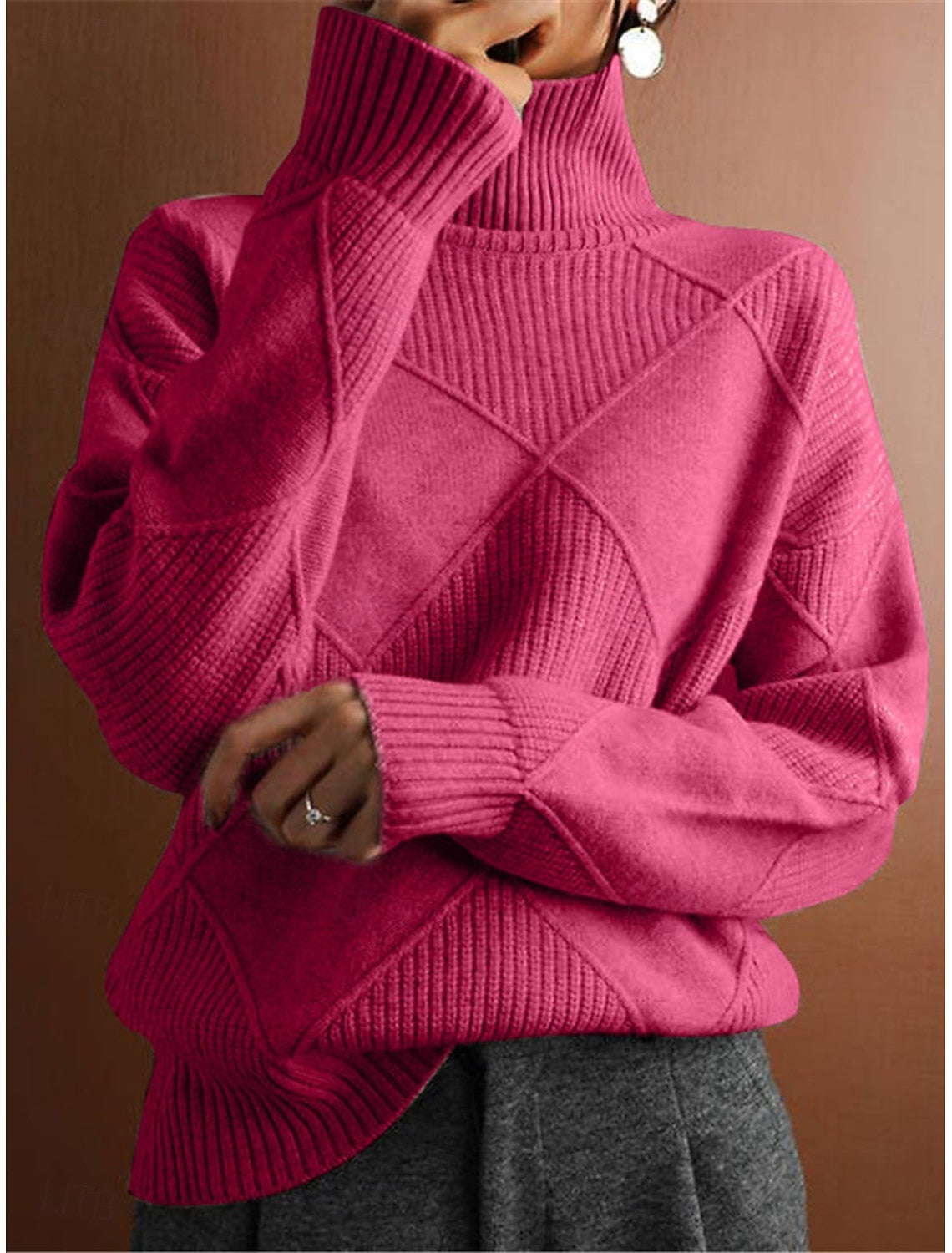 Liesbeth | Cable Knit Sweater with Ribbed Turtleneck for Women