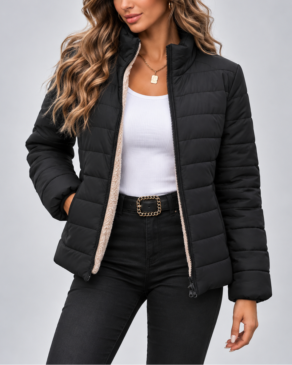 Theodora | Quilted Fleece Jacket with Stand Collar for Women