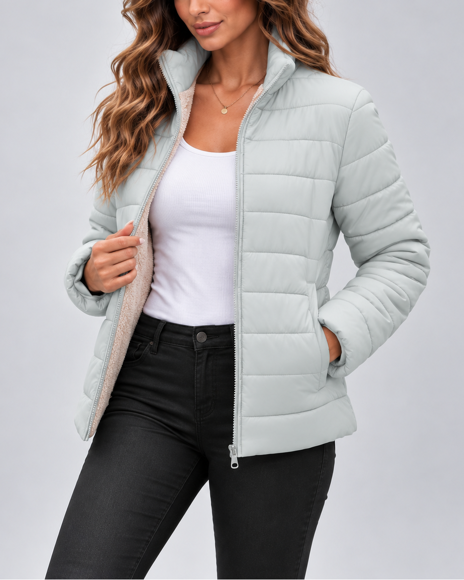 Theodora | Quilted Fleece Jacket with Stand Collar for Women