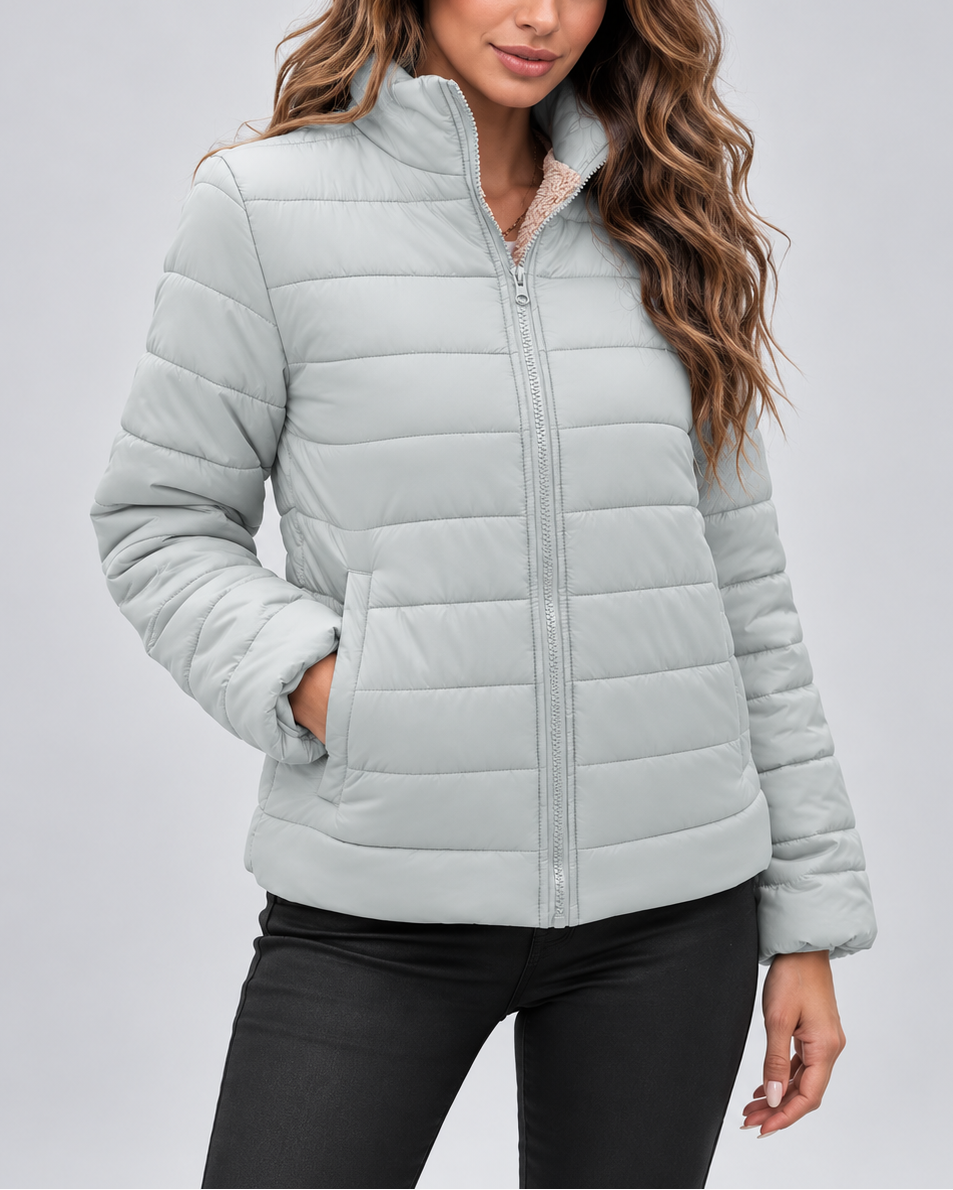 Theodora | Quilted Fleece Jacket with Stand Collar for Women