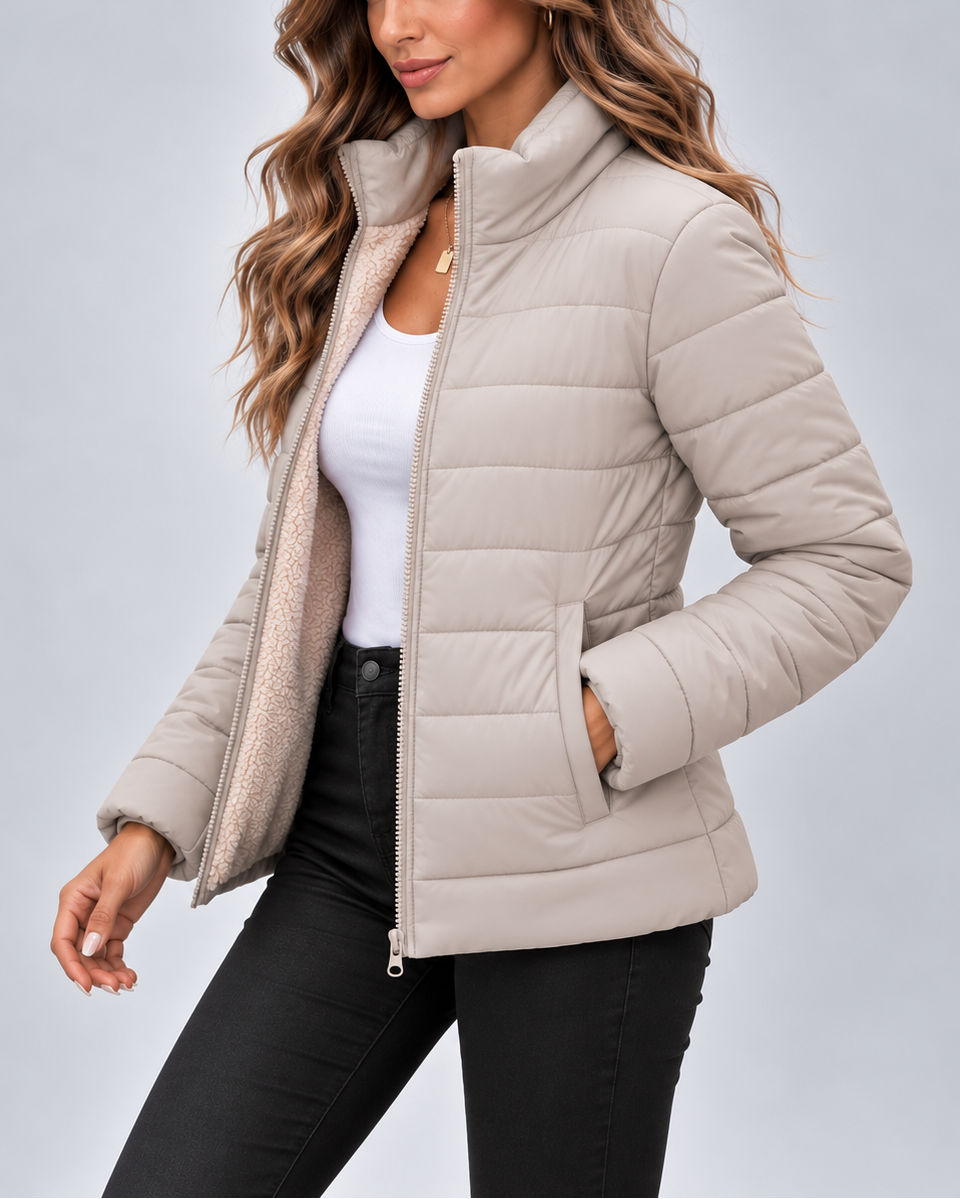 Theodora | Quilted Fleece Jacket with Stand Collar for Women
