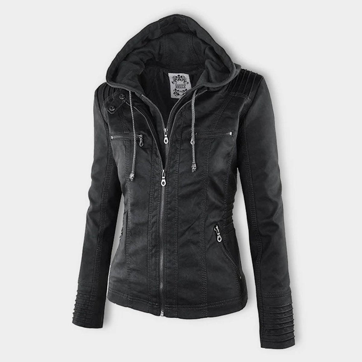 Honorine | Zip-Front Moto Jacket with Removable Hood for Women