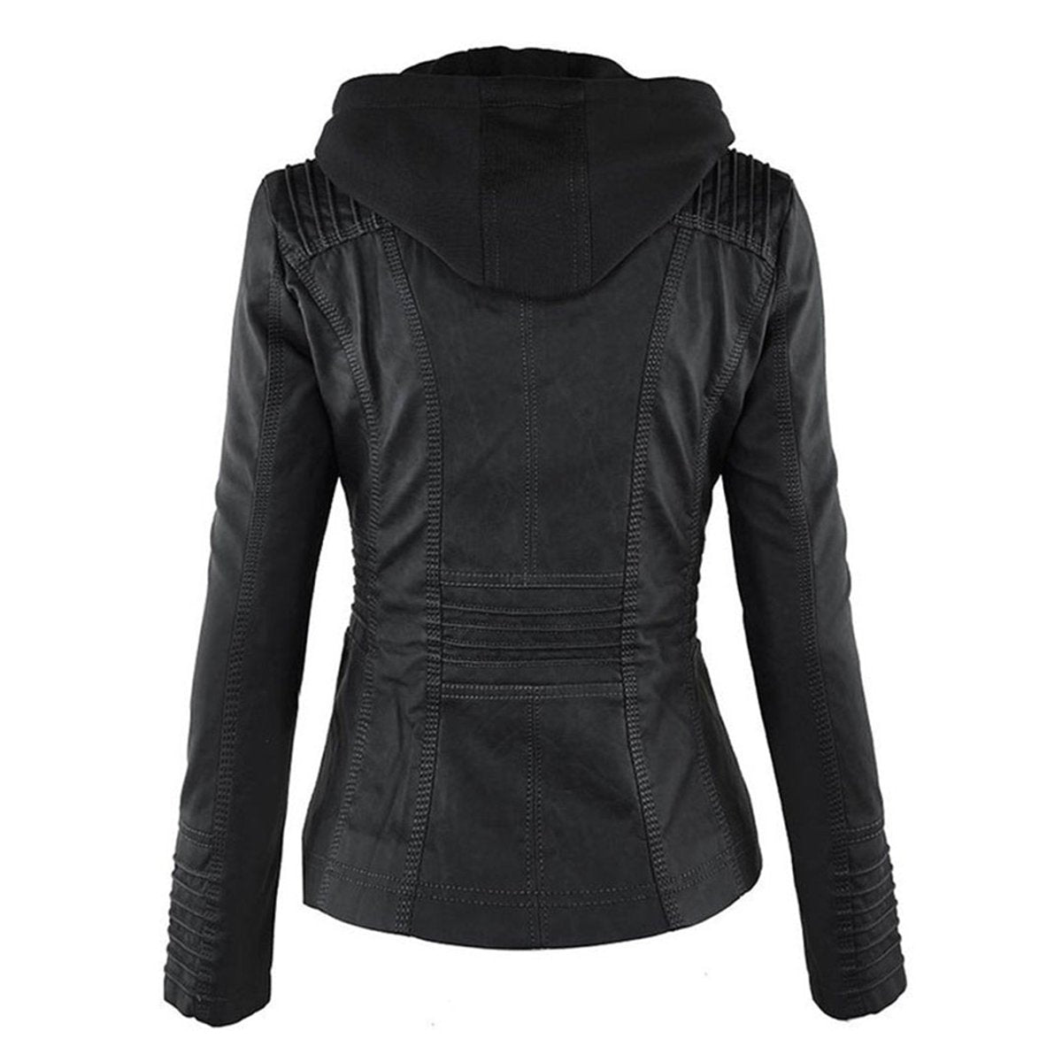 Honorine | Zip-Front Moto Jacket with Removable Hood for Women