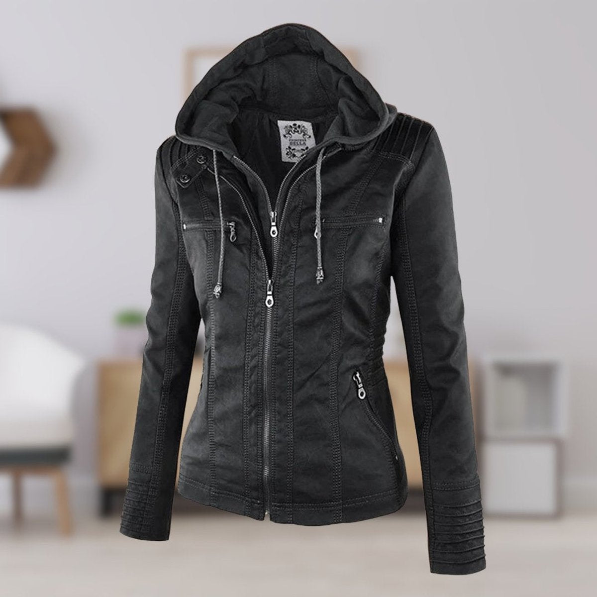 Honorine | Zip-Front Moto Jacket with Removable Hood for Women