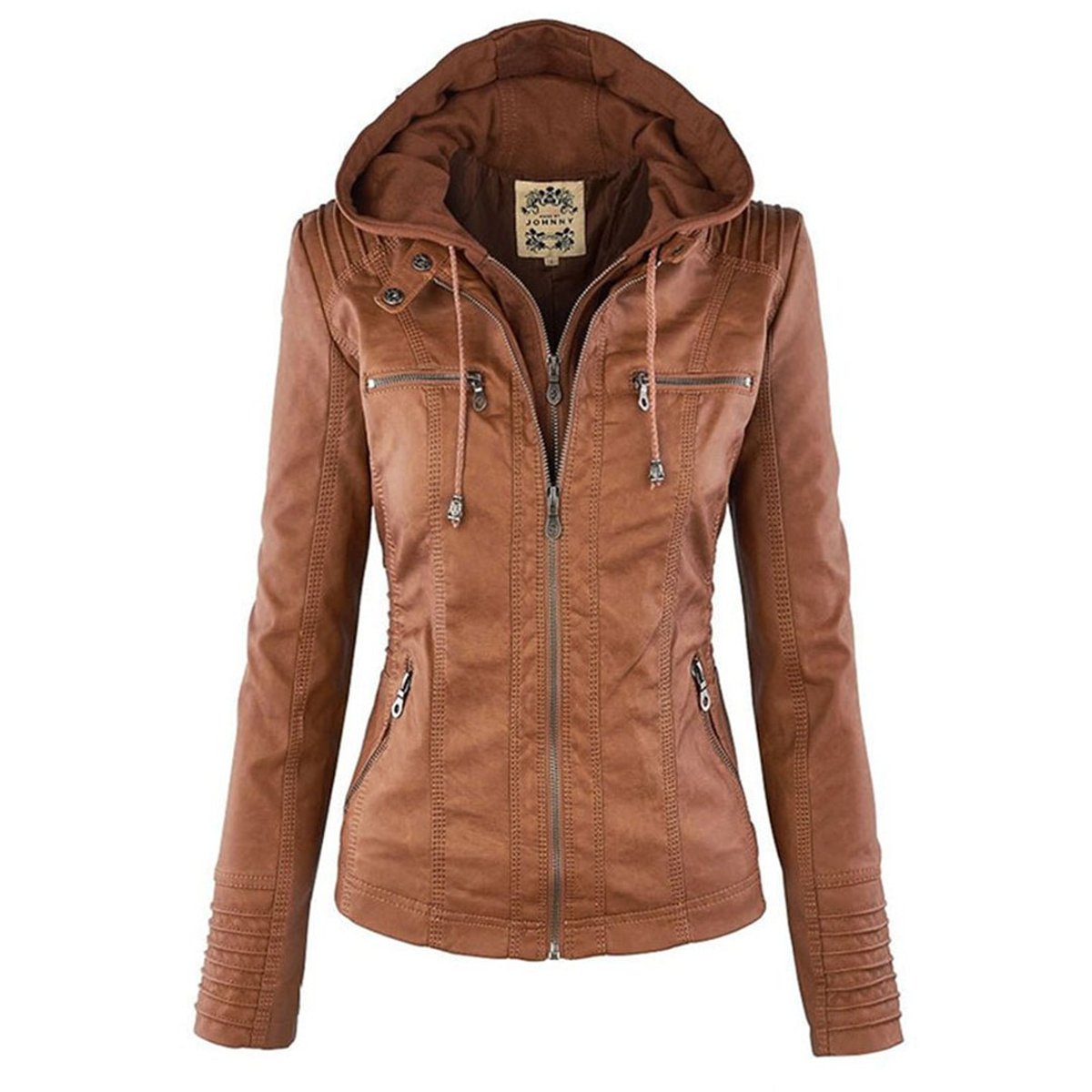 Honorine | Zip-Front Moto Jacket with Removable Hood for Women