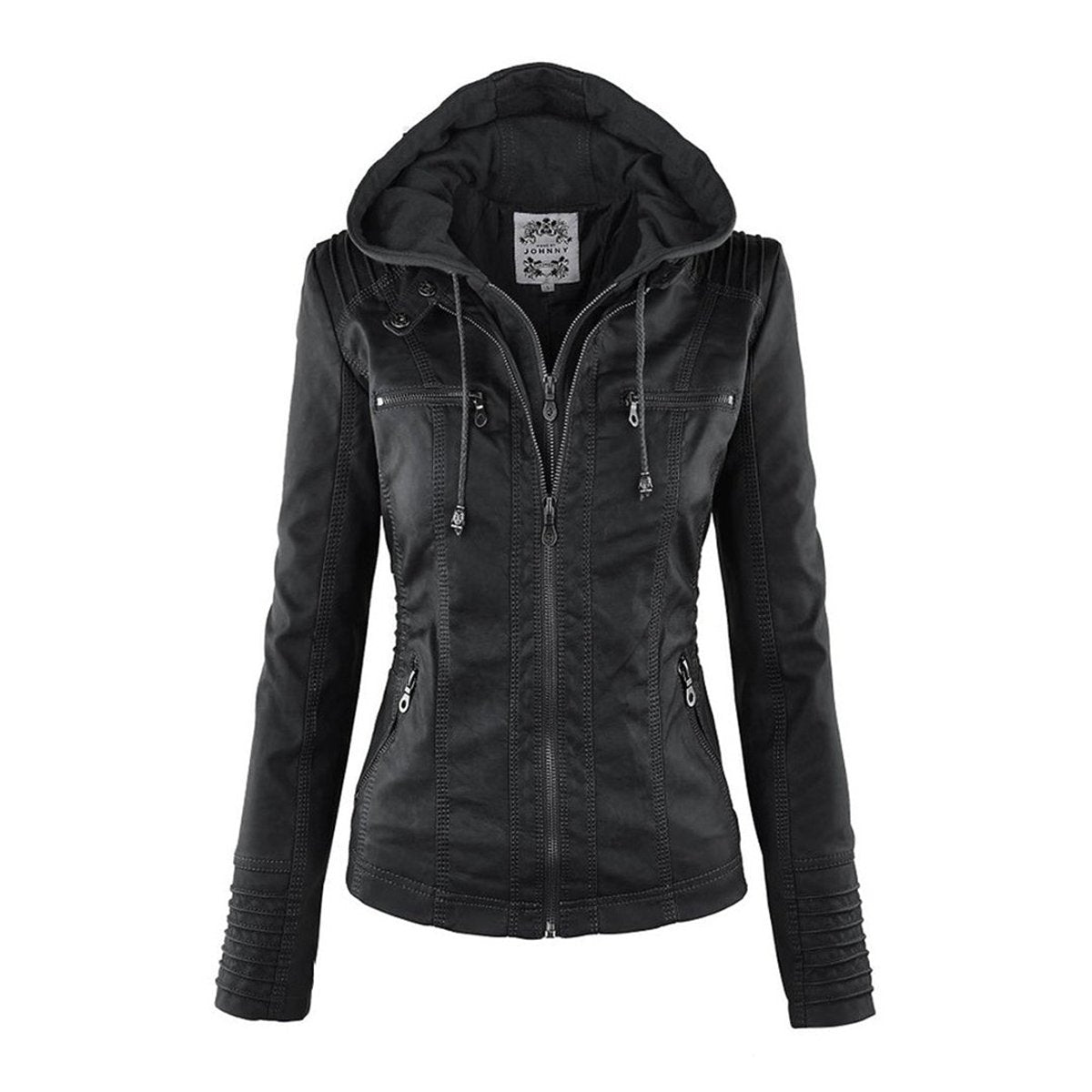 Honorine | Zip-Front Moto Jacket with Removable Hood for Women