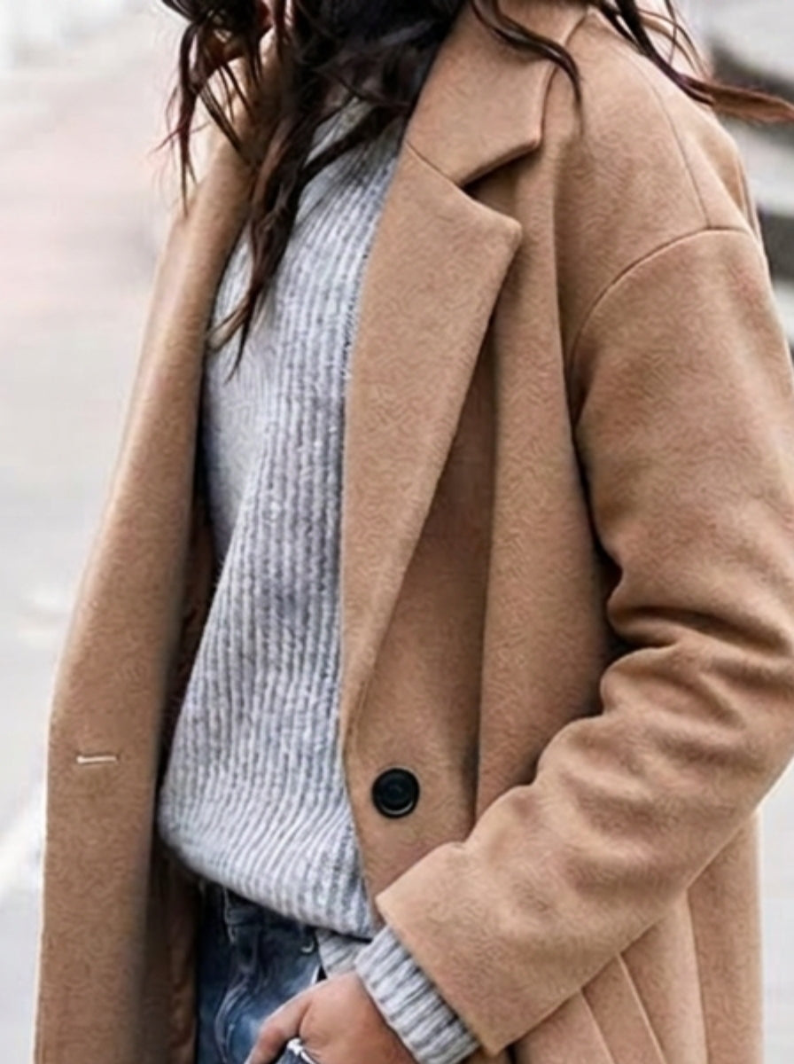 Nadeline | Oversized Lapel Button-Front Trench Coat for Women