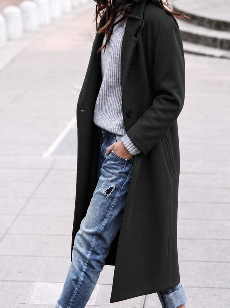 Nadeline | Oversized Lapel Button-Front Trench Coat for Women
