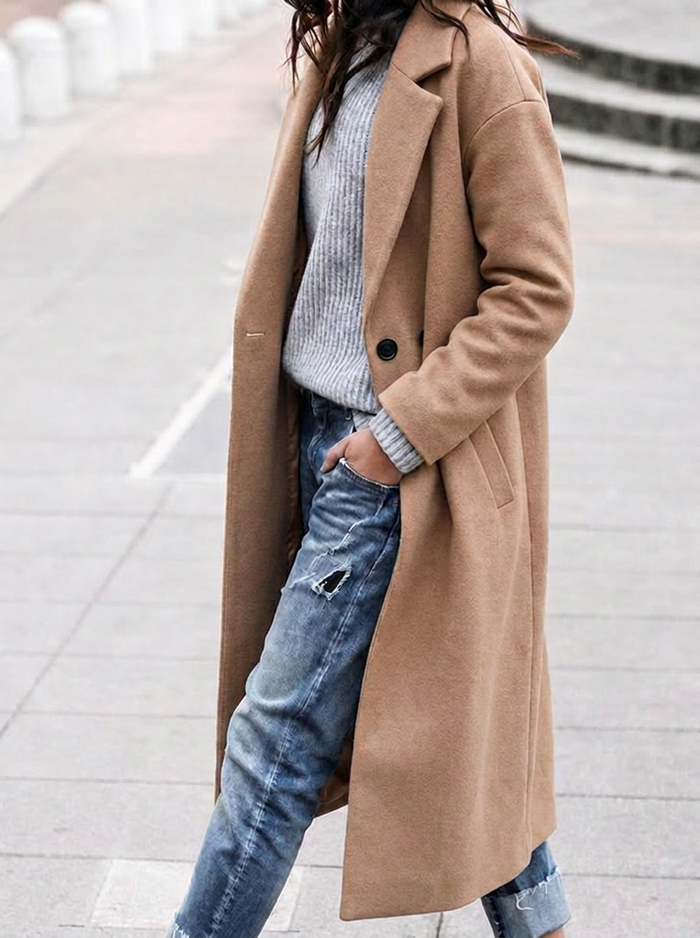 Nadeline | Oversized Lapel Button-Front Trench Coat for Women