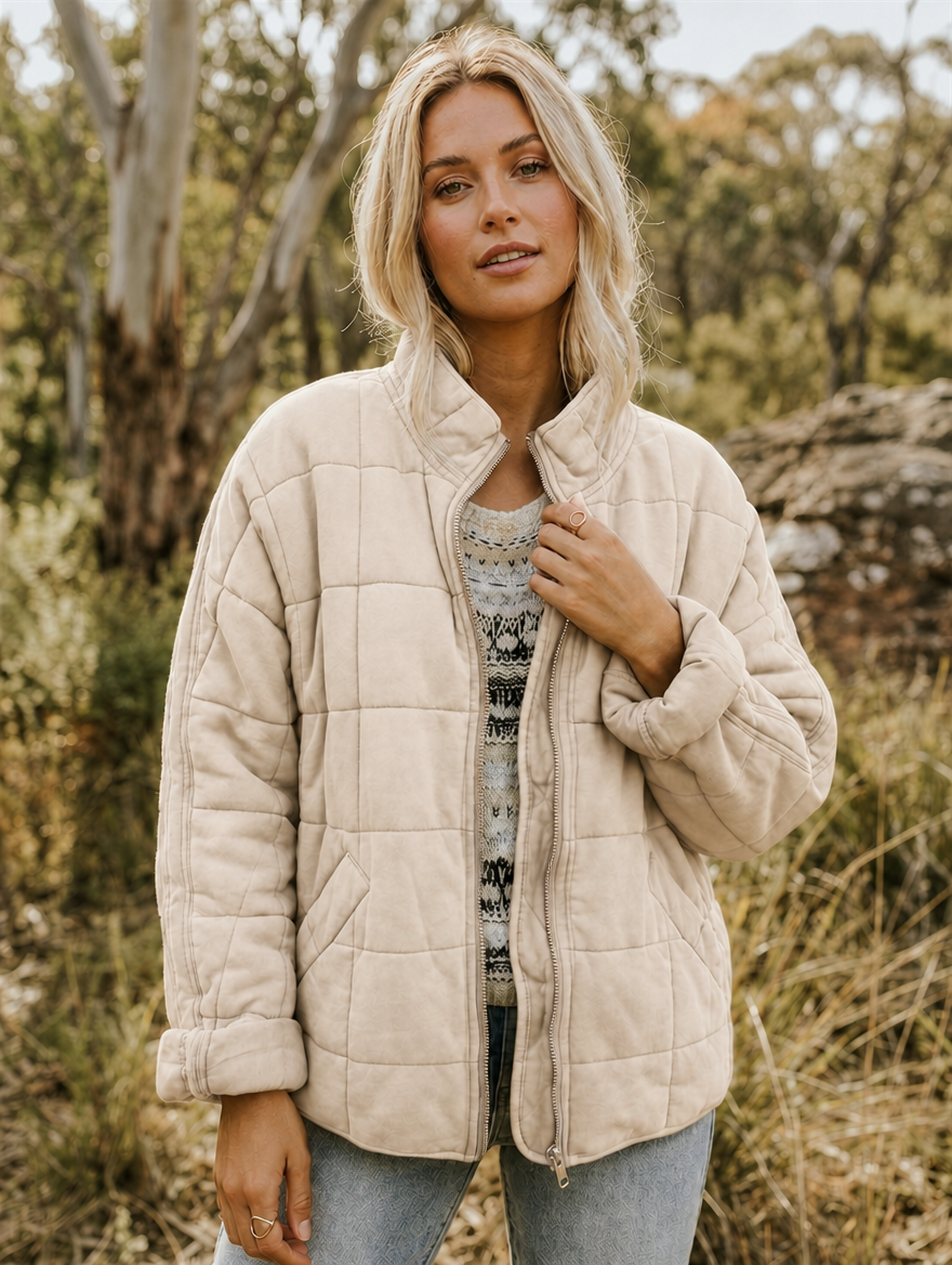 Sunny | Diamond Quilted Jacket with Stand Collar for Women