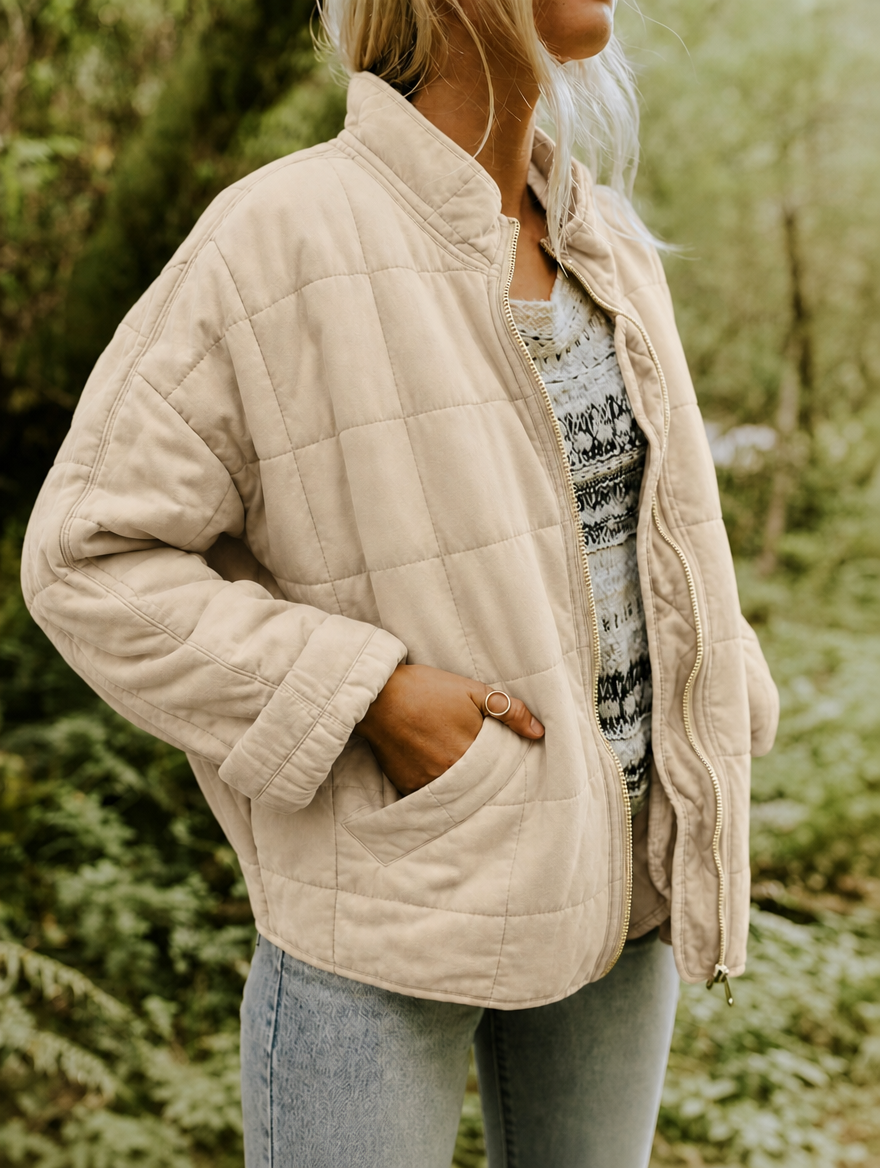 Sunny | Diamond Quilted Jacket with Stand Collar for Women