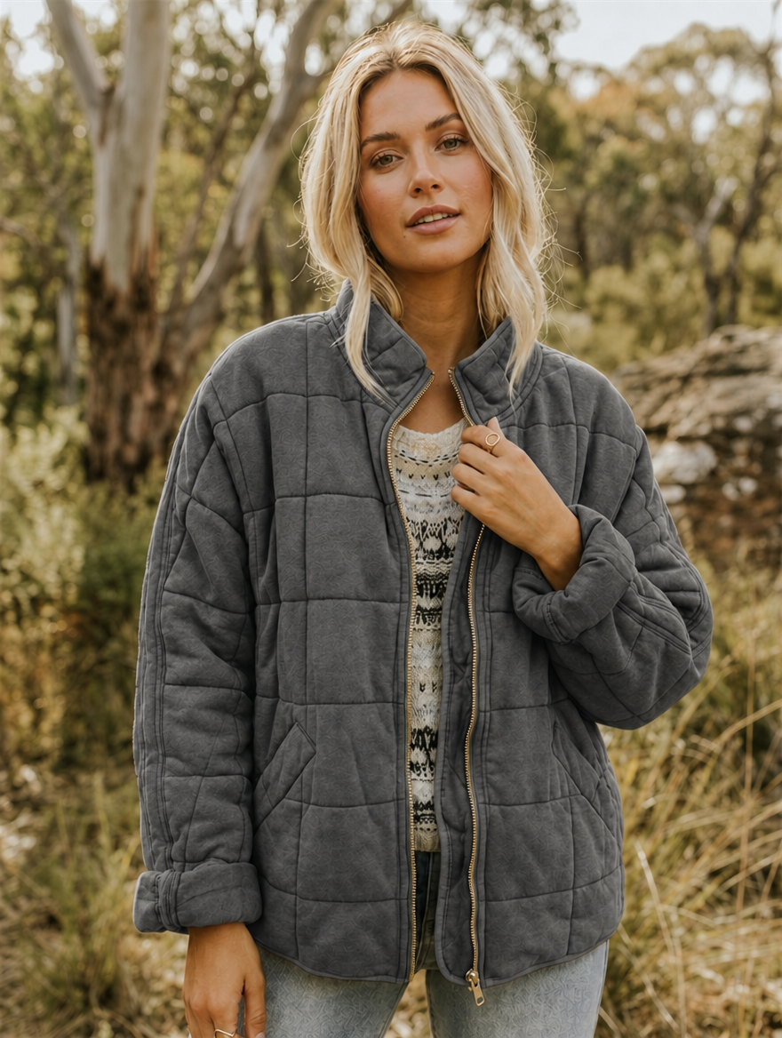 Sunny | Diamond Quilted Jacket with Stand Collar for Women