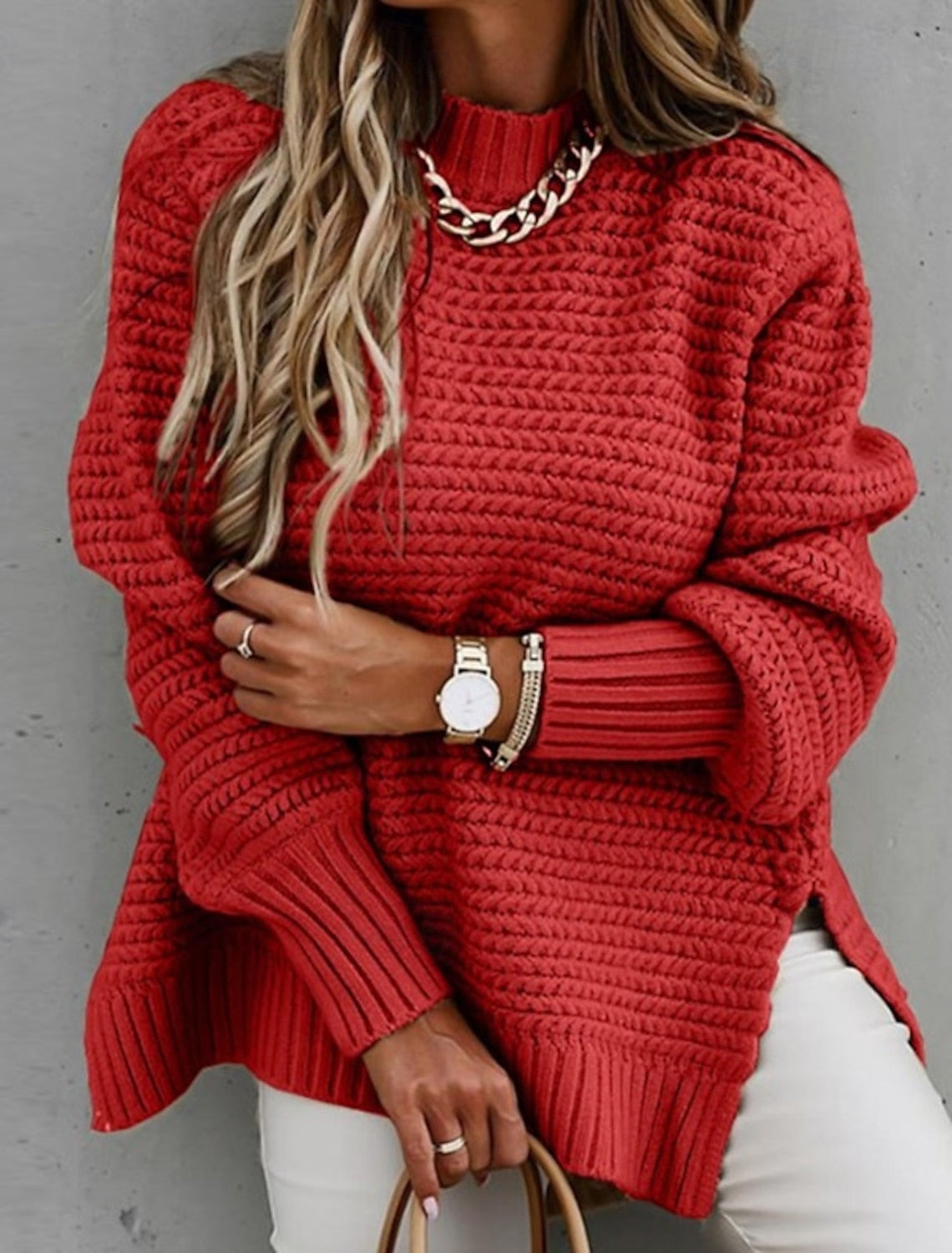 Irina | Chunky Cable Knit Sweater with Mock Neck for Women