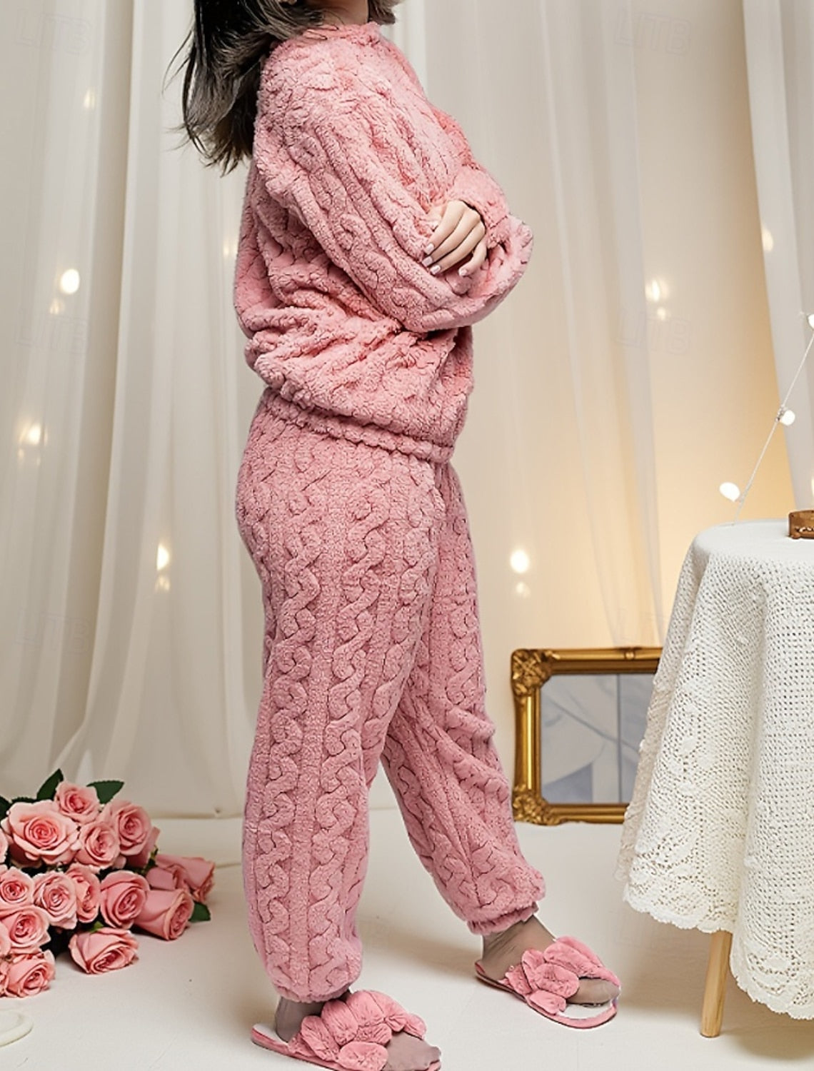 Franziska | Cable-Knit Textured Fleece Pajama Set for Women