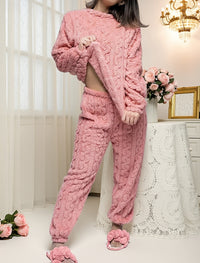 Franziska | Cable-Knit Textured Fleece Pajama Set for Women