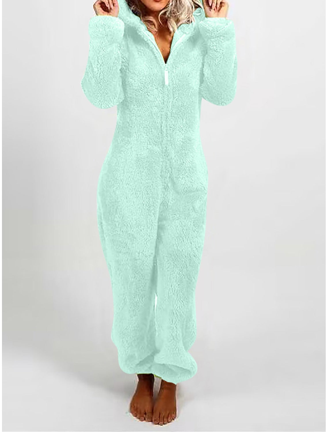 Gaia | Hooded Fleece Pajama Zip-Up Jumpsuit for Women
